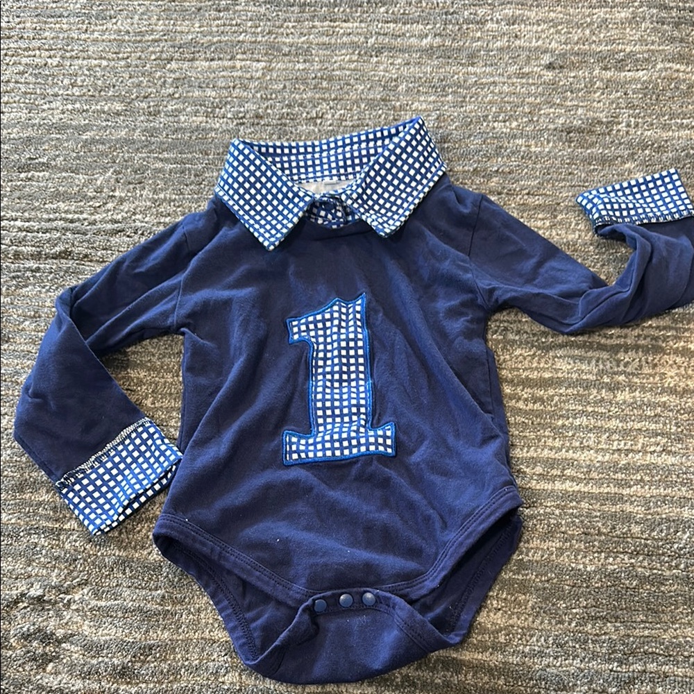 Blue Checkered Collar Kids One Piece